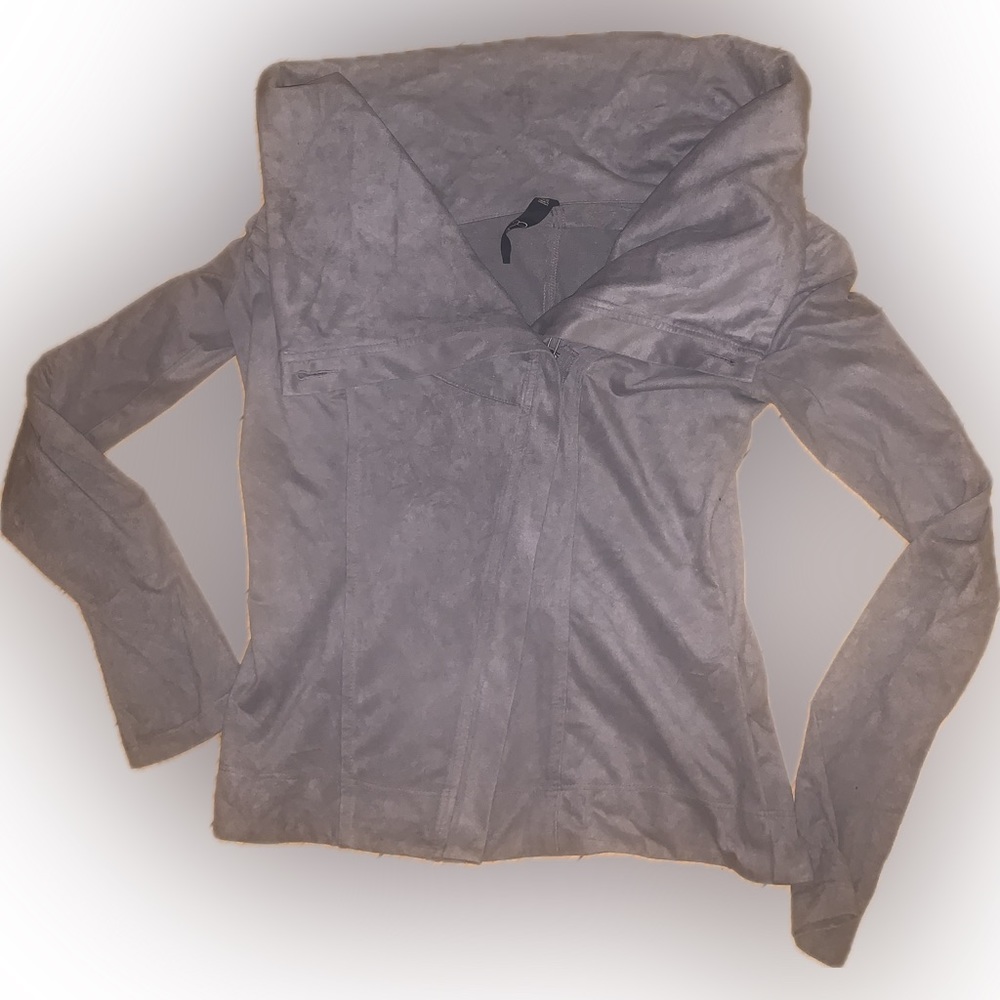 XS Jessica Simpson very stretchy suedette gray zip jacket with funnel collar.